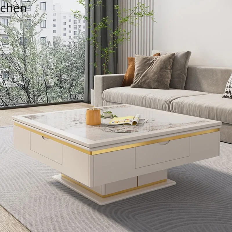 

Mahjong Table Rock Board Tea Table Integrated Modern Square Lifting Multi-Functional Dining Table for Home Use