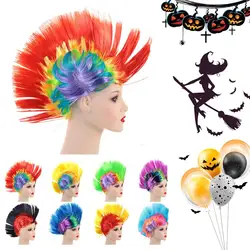 Wigs for Costume Party Colorful Fluffy Hair Rainbow Red and Yellow Punk Hair Wigs for Halloween Dress Up Party