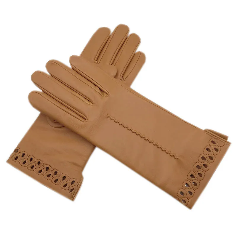 Winter Women\'s Fashion Sheepskin White Gloves Wrist Ladies New Yellow Genuine Leather Warm Wool Lined Leather Gloves Comfortable