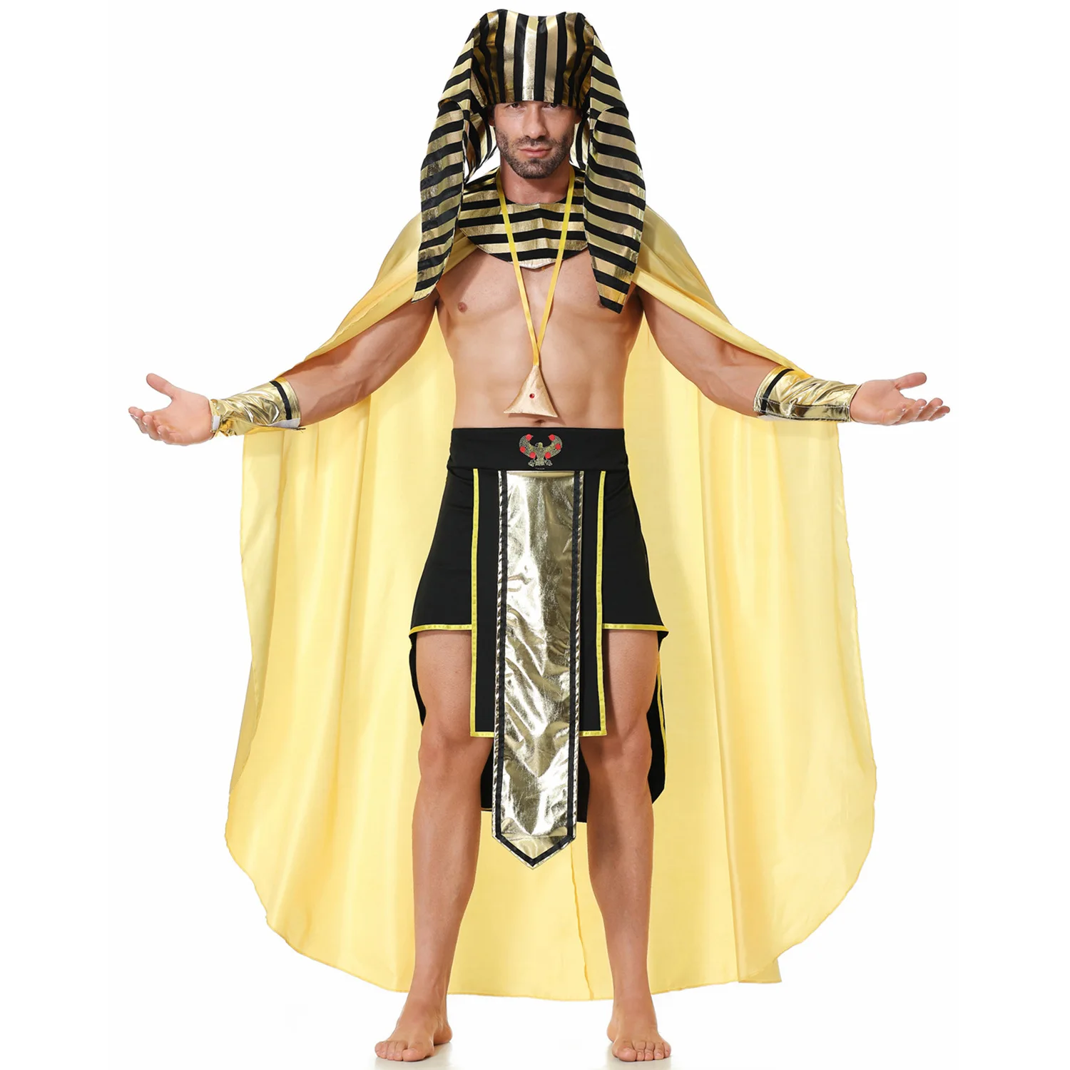 Medieval Ancient Egypt Pharaoh Costume for Men Adult Egyptian King Cosplay Clothing Halloween Party Fancy Dress