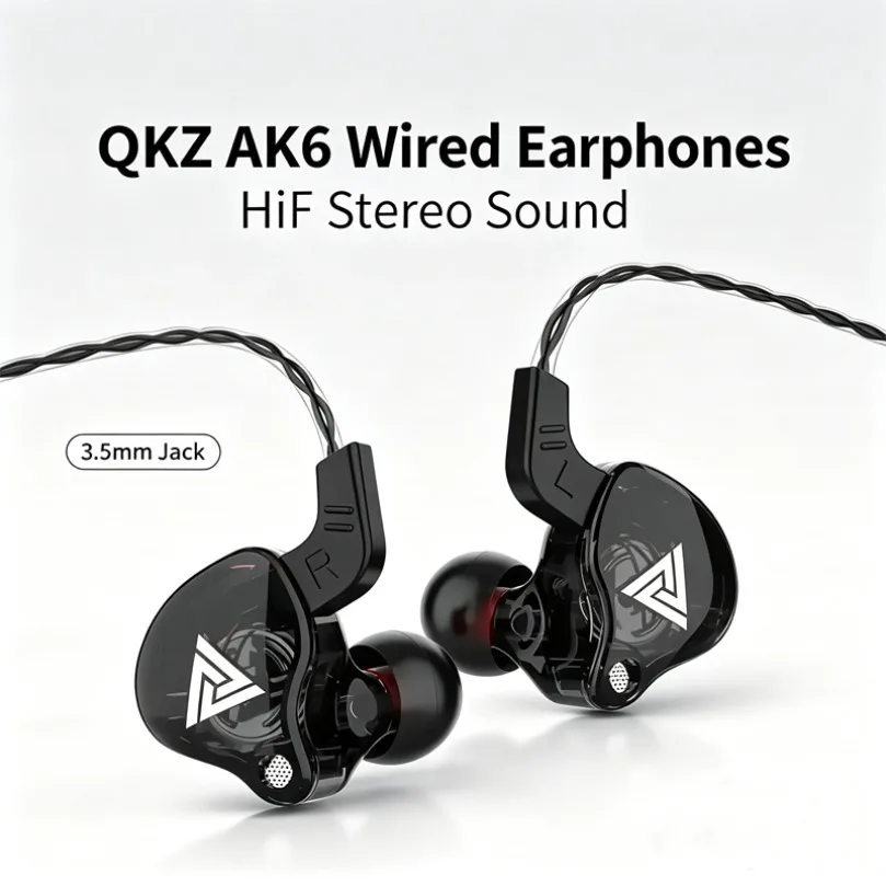 QKZ AK6 In-Ear Wired Headphones 3.5mm HiFi Stereo Bass Earphones Noise Cancelling Mic Headset for Sports Gaming PC