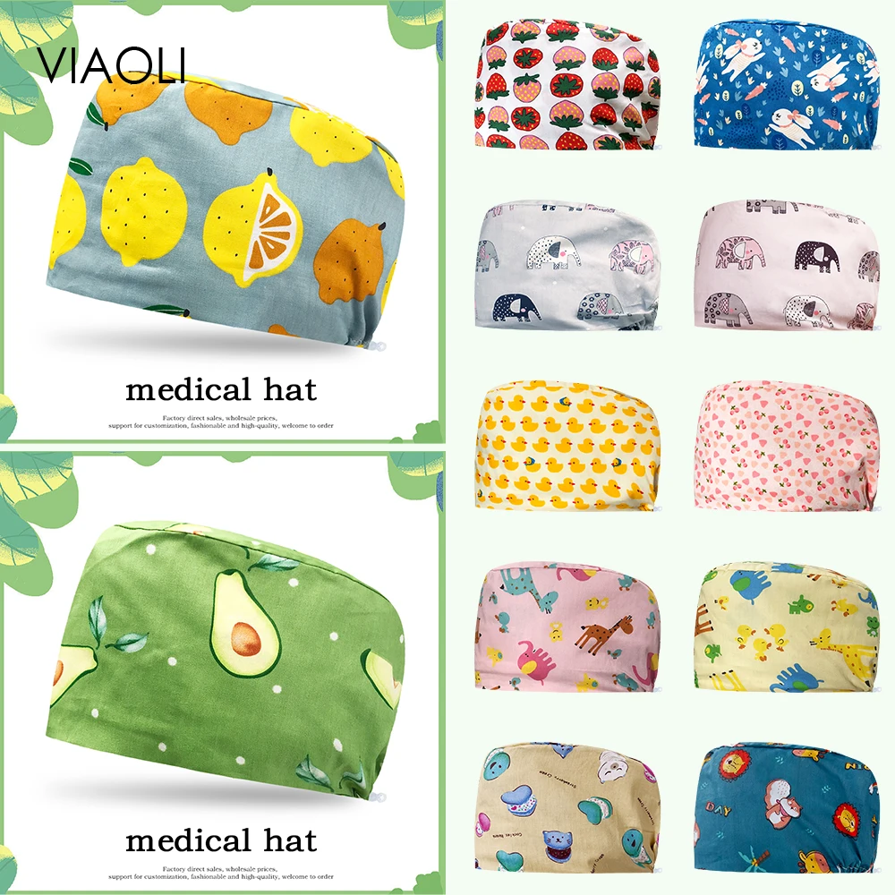 Nursing Accessories Scrub Cap Unisex Medical Uniforms Printed Work Cap Women Doctors Nurses Medical Hat Dentist Veterinary Scrub