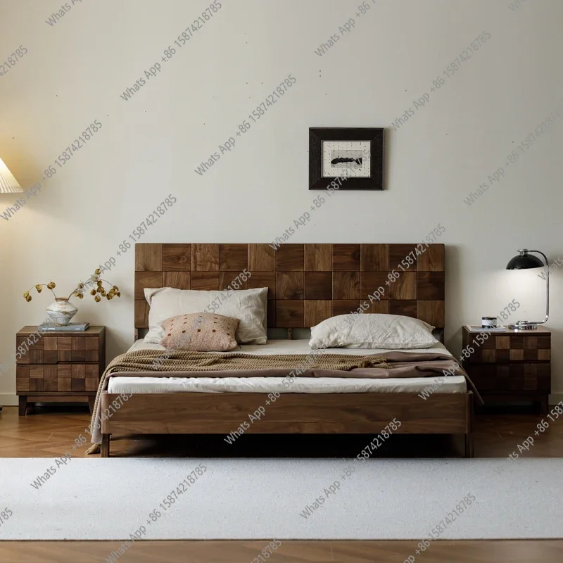 

MX North American Black Walnut Bed All Solid Wood Log Bed 1.8 Meters Double Simple Master Bedroom Modern Simple Chinese Minimali