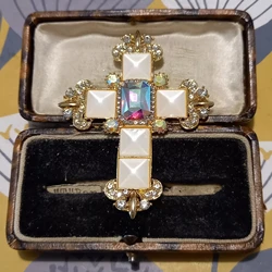 Classic Palace Style Crystal Cross Brooch For Women Men Fashion Vintage Dazzle Baroque Rhinestone Lady Coat Suit Badges Pin