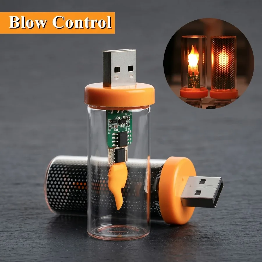 Blow Control Flashing Candle Light LED USB Flame Filament Frosted Clear Glass Night Light for Car Home Room Laptop PC Decoration