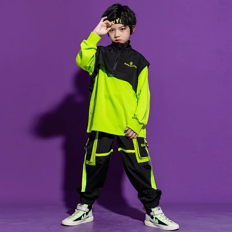 Mouwloze Jas Vest Voor Meisjes Jongens Dans Kostuum Kleding Kid Hiphop Kleding Sweatshirt Top Streetwear Tactical Cargo Broek