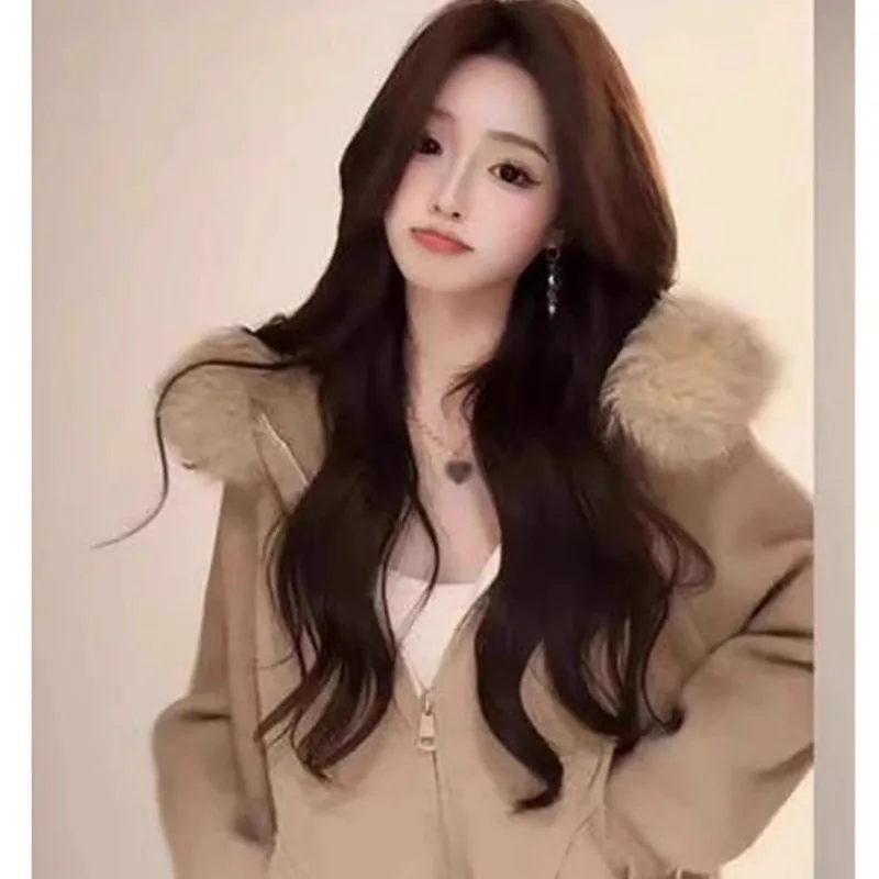 

Autumn Winter Hooded Sweater Jacket Women's Fashionable Loose Fit Versatile Long Sleeve Zipper Knitted Cardigan Short Top