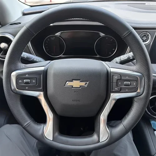 Funda de cuero genuino antideslizante para volante de coche, cosida a mano, negra, para Chevrolet Silverado Blazer 3500HD, 2020-2023