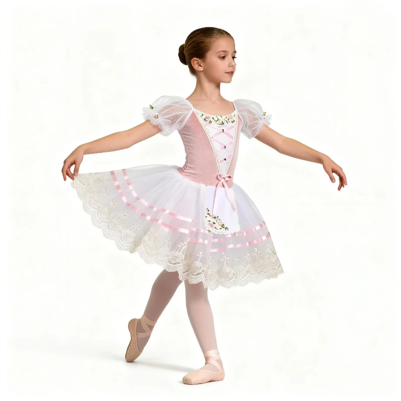 

Балетное платье-пачка розового цвета Gisele, профессиональное, для соревнований, для взрослых и детей, с цветочным узором, для девочек, детское, купальник, платье балерины