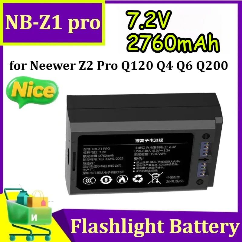 NB-Z1 pro Replacement Flash Battery for Neewer Z2 Pro, Q120, Q4, Q6, Q200 7.2V 2760mAh High-Capacity Universal Battery