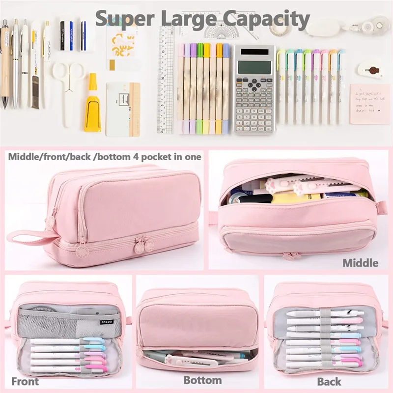 

【Hot-Selling!】Large Capacity Pencil Case Pencil Pouch Pen Bag Organized Cute Pen Case for School Stationery and Travel,Pink