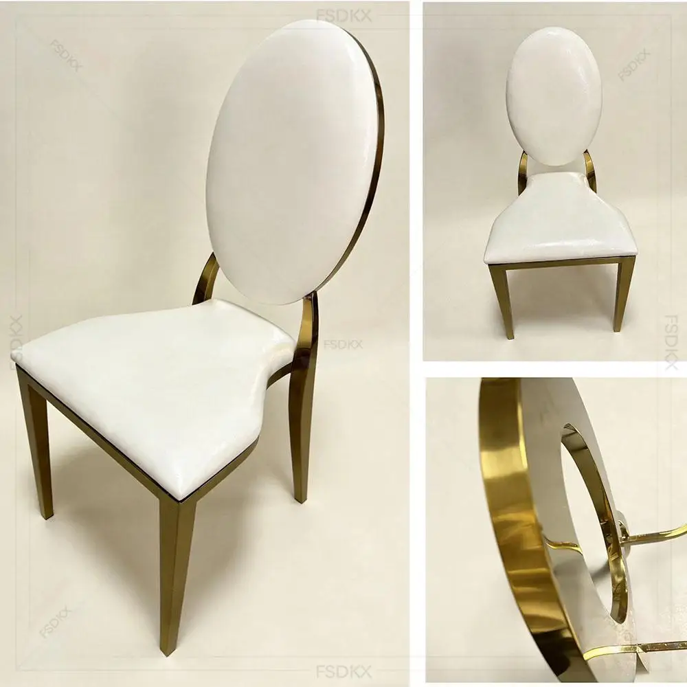 

FSDKX Banquet Party Used Newest White Round Back Stainless Steel Wedding Chair