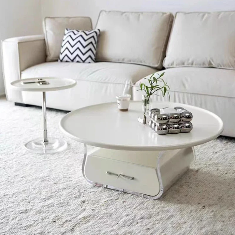 

Aesthetic Living Room Side Table Round Drawers Nordic Floor Minimalist Coffee Tables Modern Design Mesa Auxiliar Home Furniture