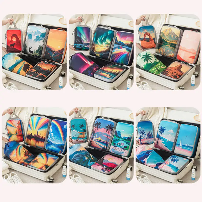 5 pçs/set conjunto organizador de viagem saco de armazenamento grande capacidade saco compressível roupa interior mala zíper bolsas de bagagem