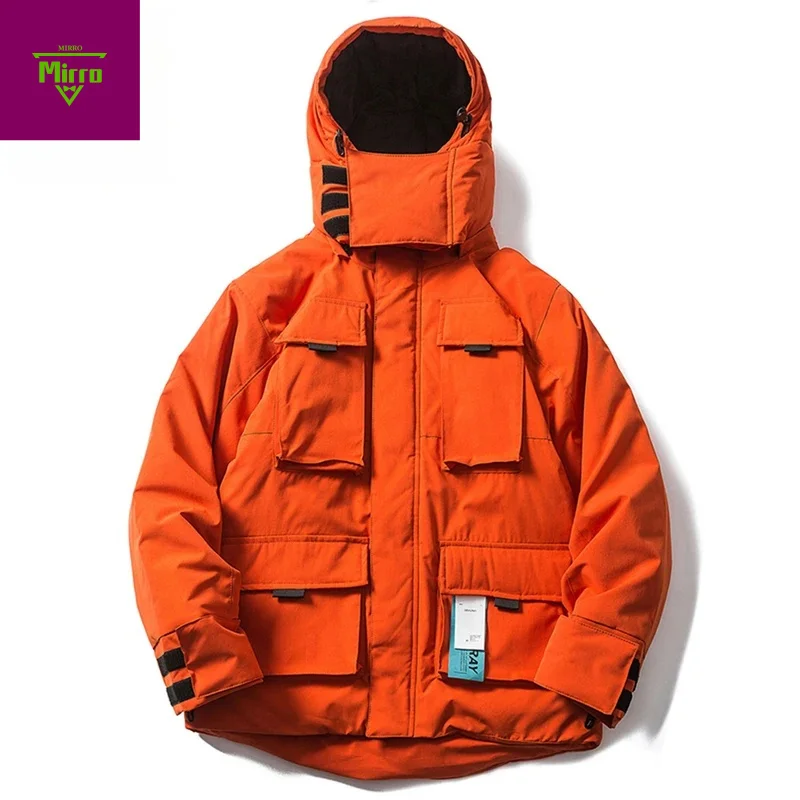 

2025 Men Winter Parkas Thick Hooded Jacket Multi Pockets Mask Caps Windbreaker Coat Streetwear Zipper Puffer Jackets Down Coat