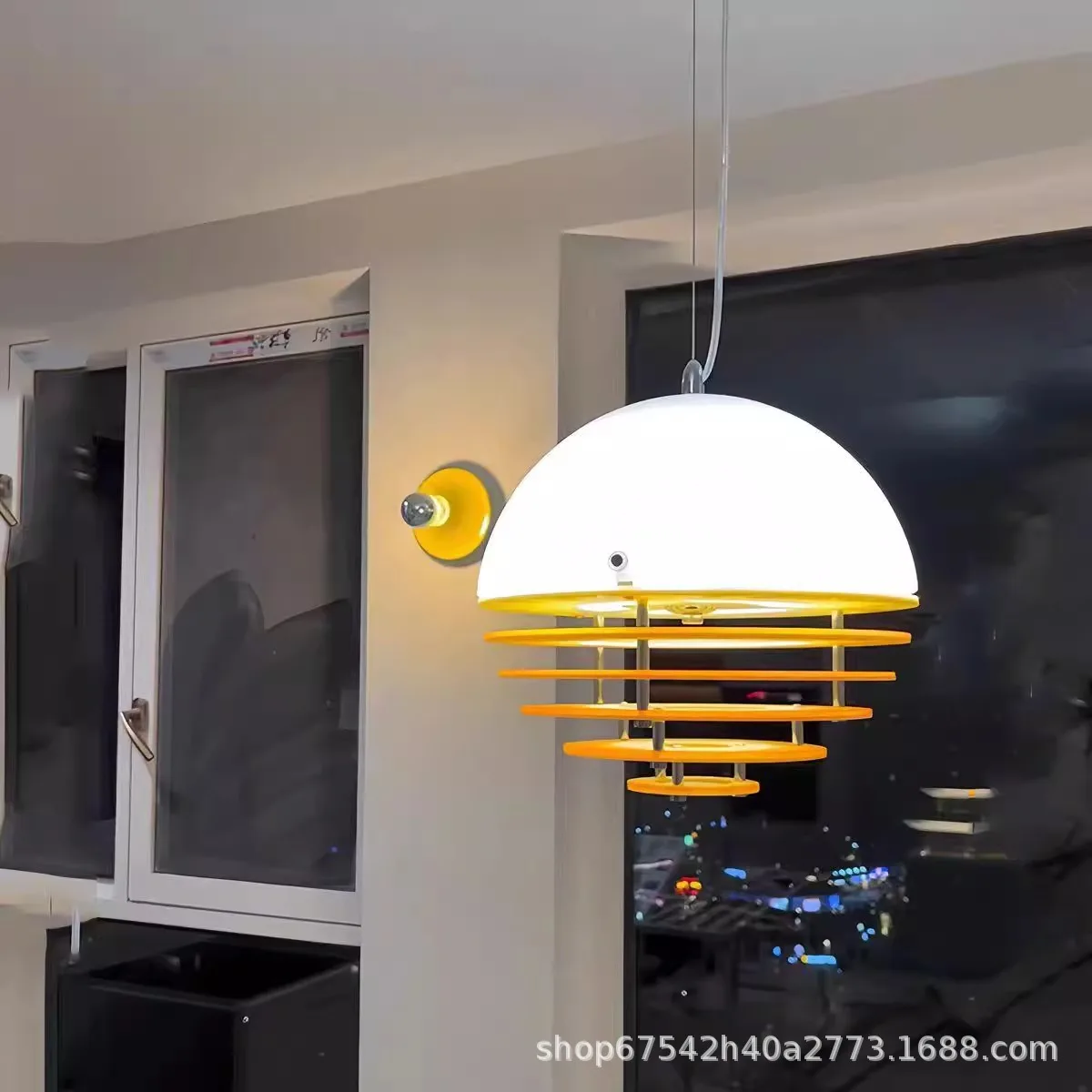 

Medieval sunset orange restaurant small chandelier Bauhaus cafe bar island window counter niche ambient light