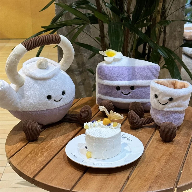 simulation Teacup Teapot Plush Toys Cartoon Cake Stuffed Doll Girls Play House Cute Simulation Toy Lovely Room Decor Girl Gift