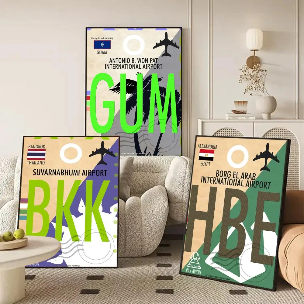 Classic National Airport Design Poster Self Adhesive Wall Stickers Removable Room Decor Aesthetic Space Murals Fancy Gift