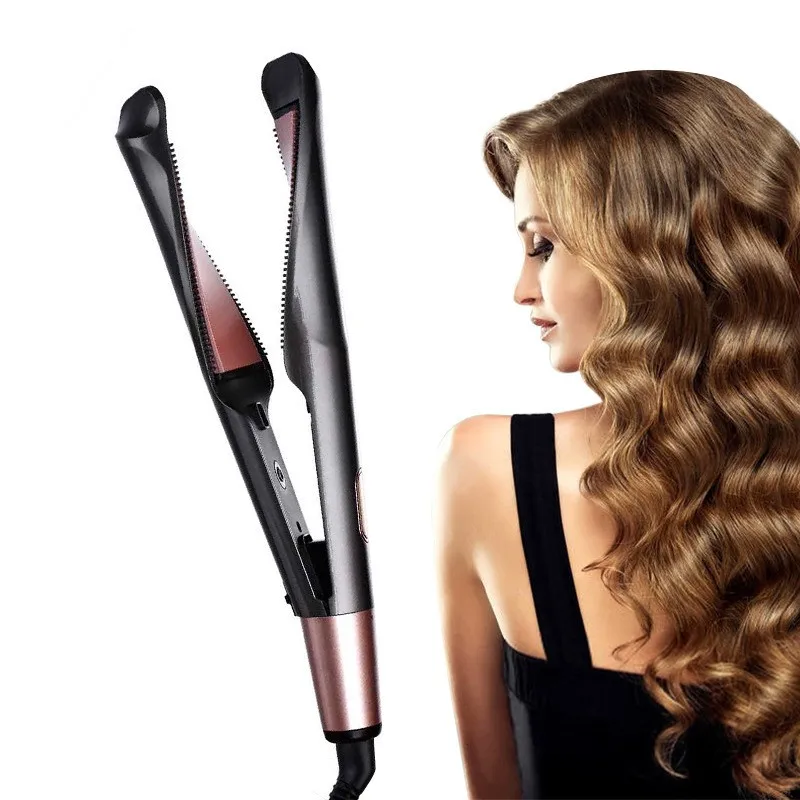 ABUD-Rotating Temperature Control 3-In-1 Tourmaline Hair Styler-Curler, Straightener, And Waver With LCD Display EU Plug
