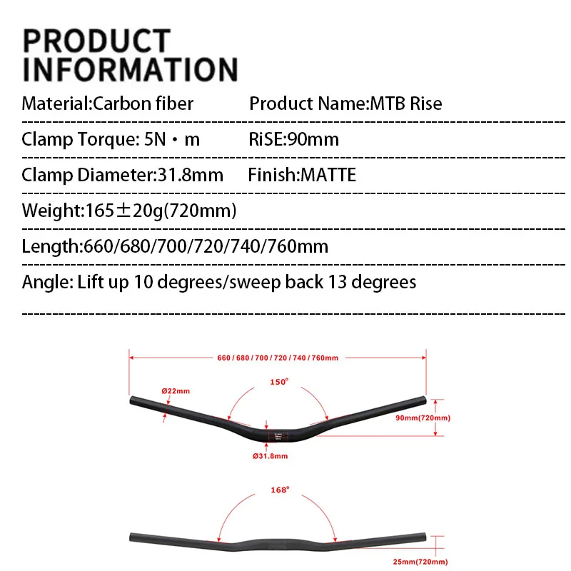 Neueste 3K Vollcarbon-Fahrradlenker 90mm Rise 25mm Backsweep MTB 31.8x660-760mm Renn- und Kletterfahrrad Matt – Detail 5