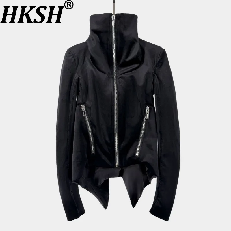 

HKSH Spring Autumn New Women's Jacket Turtleneck Zipper Pockets Niche Design Dark Slim Fit Streetwear Trend Elegant Coat HK15997