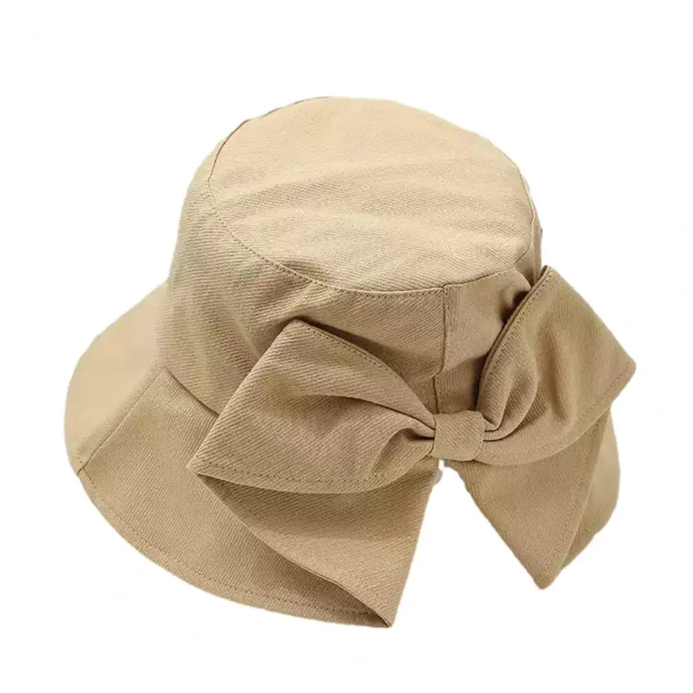 Bucket Hat Bow Bucket Hat Women’s Bucket Hat with Hand-knotted Bow Wide Brim Fisherman Sun Protection Summer Outdoor Flat Dome