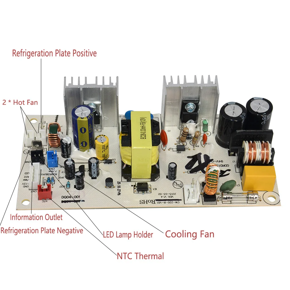 DQ04 Wine Cabinet Circuit Power Board DQ04-001/008 NTC Temperature Control Board AC220V 70W Wine Cooler Computer Circuit Board