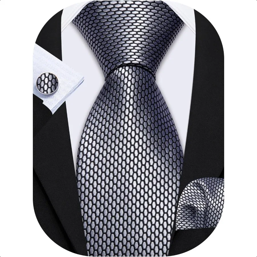 

Barry.Wang Mens Tie Set Plaid Check Neckties Formal Business Wedding Luxury Pocket Square Cufflinks