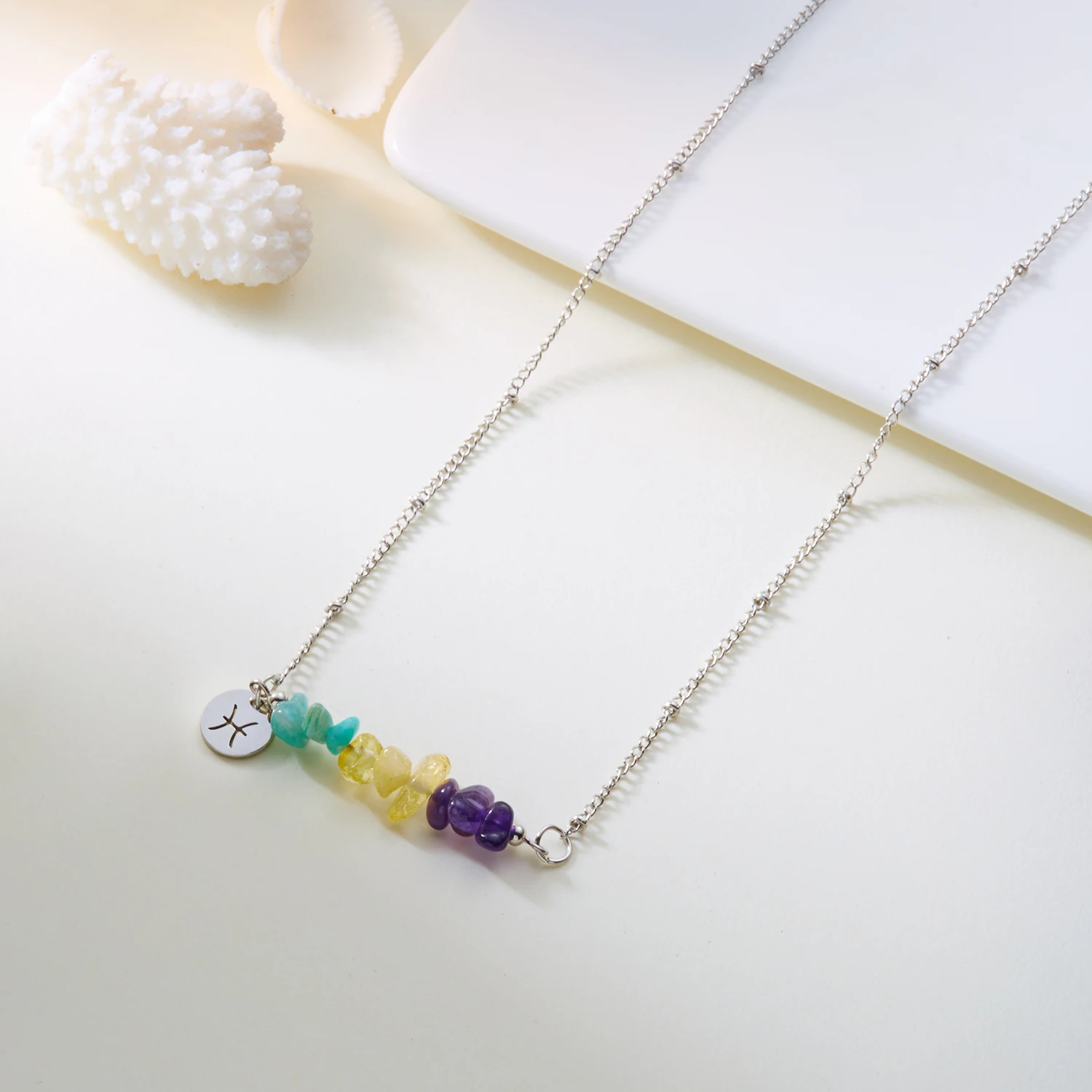 12 كوكبة الحجر الطبيعي قلادة الفولاذ المقاوم للصدأ عقد قصير للنساء الرجال زودياك تسجيل غير النظامية الحصى المختنق سلسلة #5