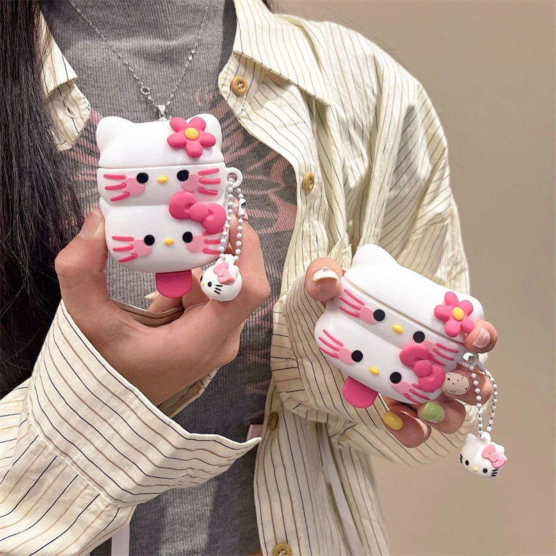 3D чехол для наушников Sanrio с мороженым Hello Kitty для Apple AirPods 1, 2, 3 поколения, Airpods Pro, беспроводные Bluetooth наушники для телефона