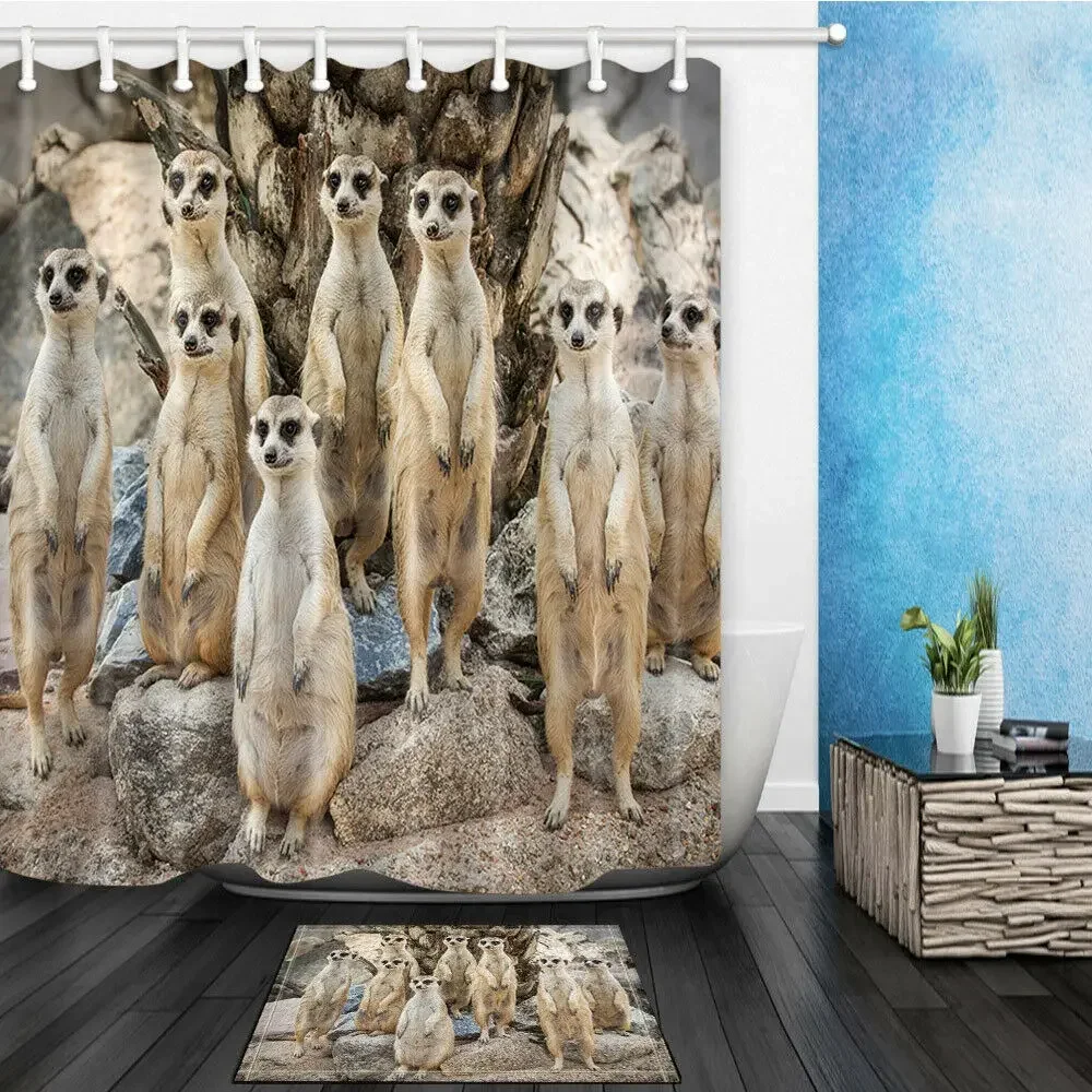 New Meerkat family Shower Curtain Bathroom Waterproof Fabric 12hooks