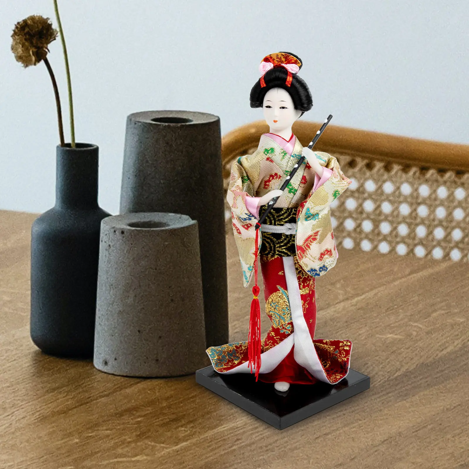 Traditional Japanese Geisha Kimono Decoration Creative Delicate Design Vibrant Colors Space Saving Flat Bottom Desktop Home
