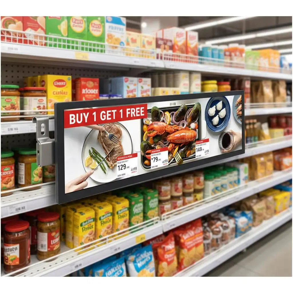 Ultra-wide Bar LCD Display Digital Header Menu Board Stretched Signage Restaurant Cafe Fast Food Shop Banner Standard Agency
