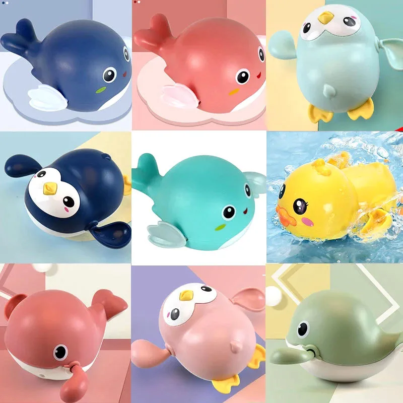 New Baby Bath Toys Swimming Pool Bathing Ducks Cartoon Animal Whale Crab Chain Clockwork Water Toys For Infant 12 24 Months