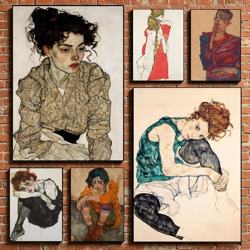 Art Design Egon Schiele Poster HD Self‑Adhesive Art Print Home Wall Ornament for Clubs Cafe and Living Room Decoration