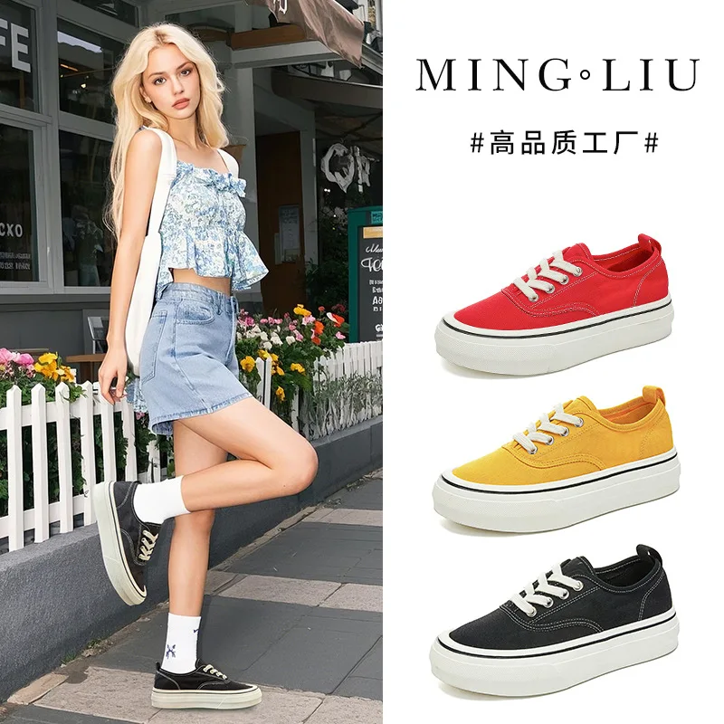 

Casual flats canvas sneakers Women outdoor solid color shallow sports shoes Tennis female streetwear lace up vulcanize shoes