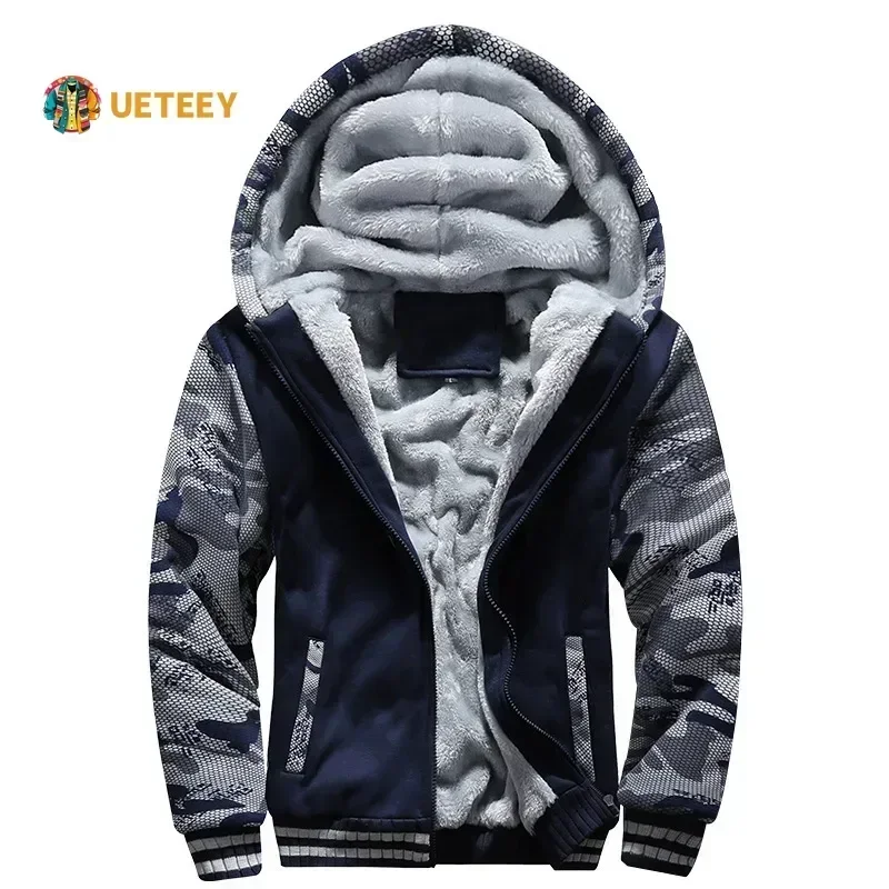 Winter Men Sweatshirts Fleece Thickened Warm Camouflage Cardigan Sweater Male Casual Hooded Jackets Men\'s Outdoor Sportswear