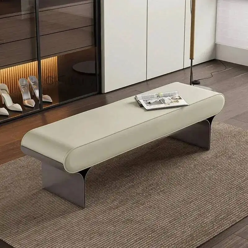 Bench Entryway Leather Minimalist Modern Bench Upholstered Stylish Living Room Bedroom Furniture for Home Decor