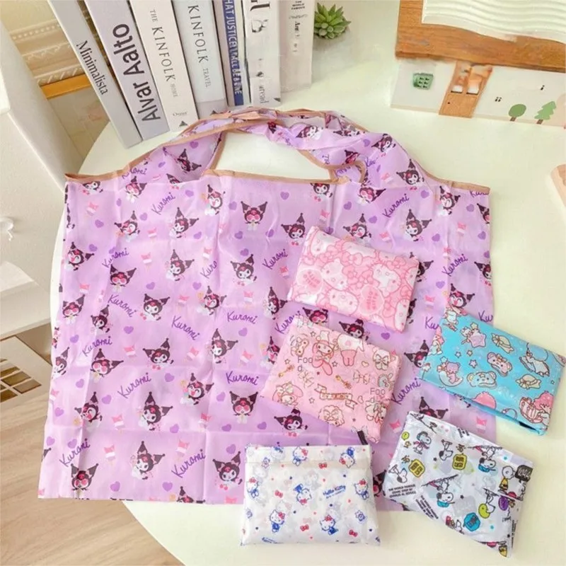 산리오 만화 헬로 키티 쿠로미 쇼핑백, 대용량 접이식 휴대용 친환경 슈퍼마켓 쇼핑 보관 가방