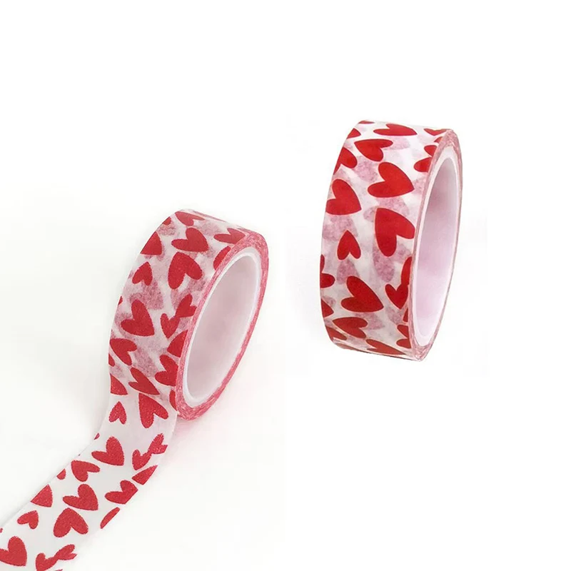 DIY Decorative Paper Craft Tape Red Love Heart Pattern Valentine's Day Self-adhesive Cute Stationery School Supplies 1.5*500cm