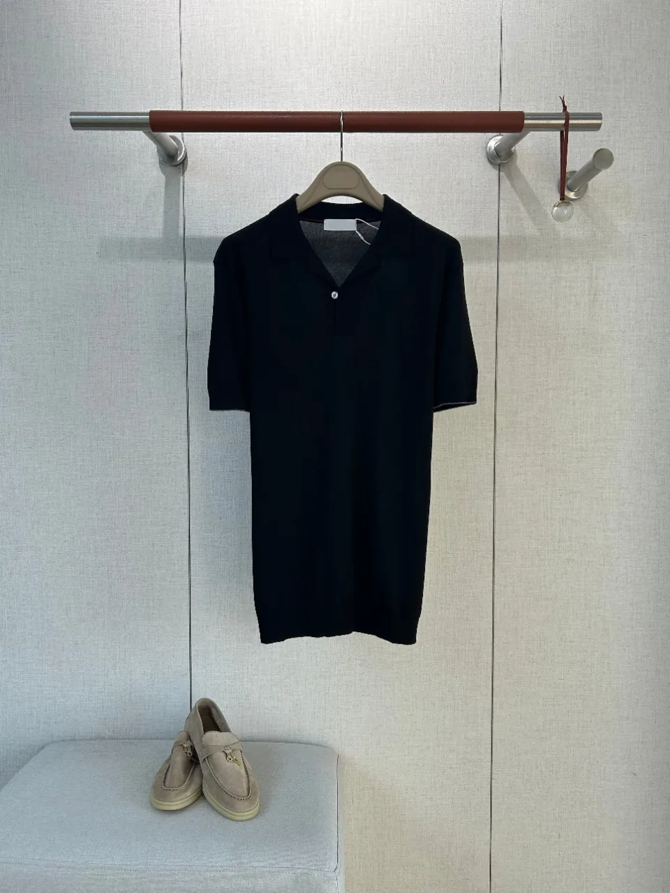 Mens Old Money Aesthetic Minimalist Cuban Collar Knit Short Sleeve Draping Skin Friendly Soft Comfortable Casual Polo Shirt M