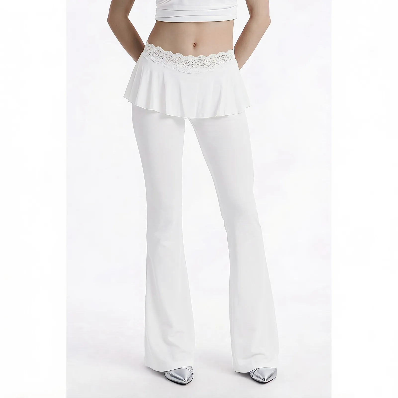 

Yoga Lace Pencil Pants High Waist Flared Pant 2026 Women Summer Fashion Clothes Sexy Elegant Ruffle Wide Leg Pants Trousers