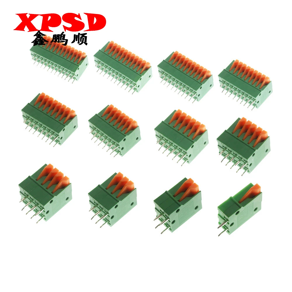 10Pcs 2.54mm Pitch KF141V KF141R Push-in Spring Screwless Terminal Block Straight/Bent Foot 1/2/3/4/5/6/7/8/9/10P PCB Connector