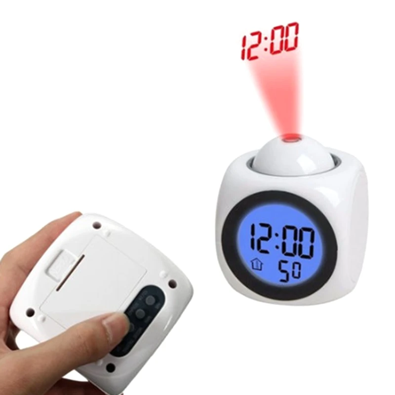 Creative Attention Projection Digital Weather LCD Snooze Clock Bell Alarm Display Backlight LED Projector Black