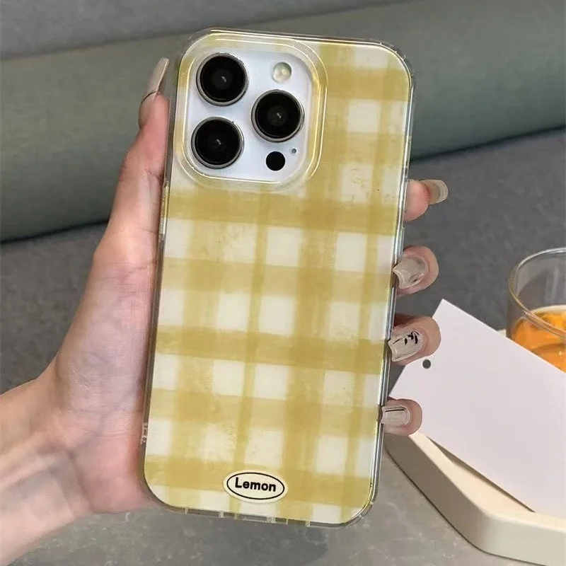 Simple colored checkered phone case For iPhone 11 12 13 14 15 pro max