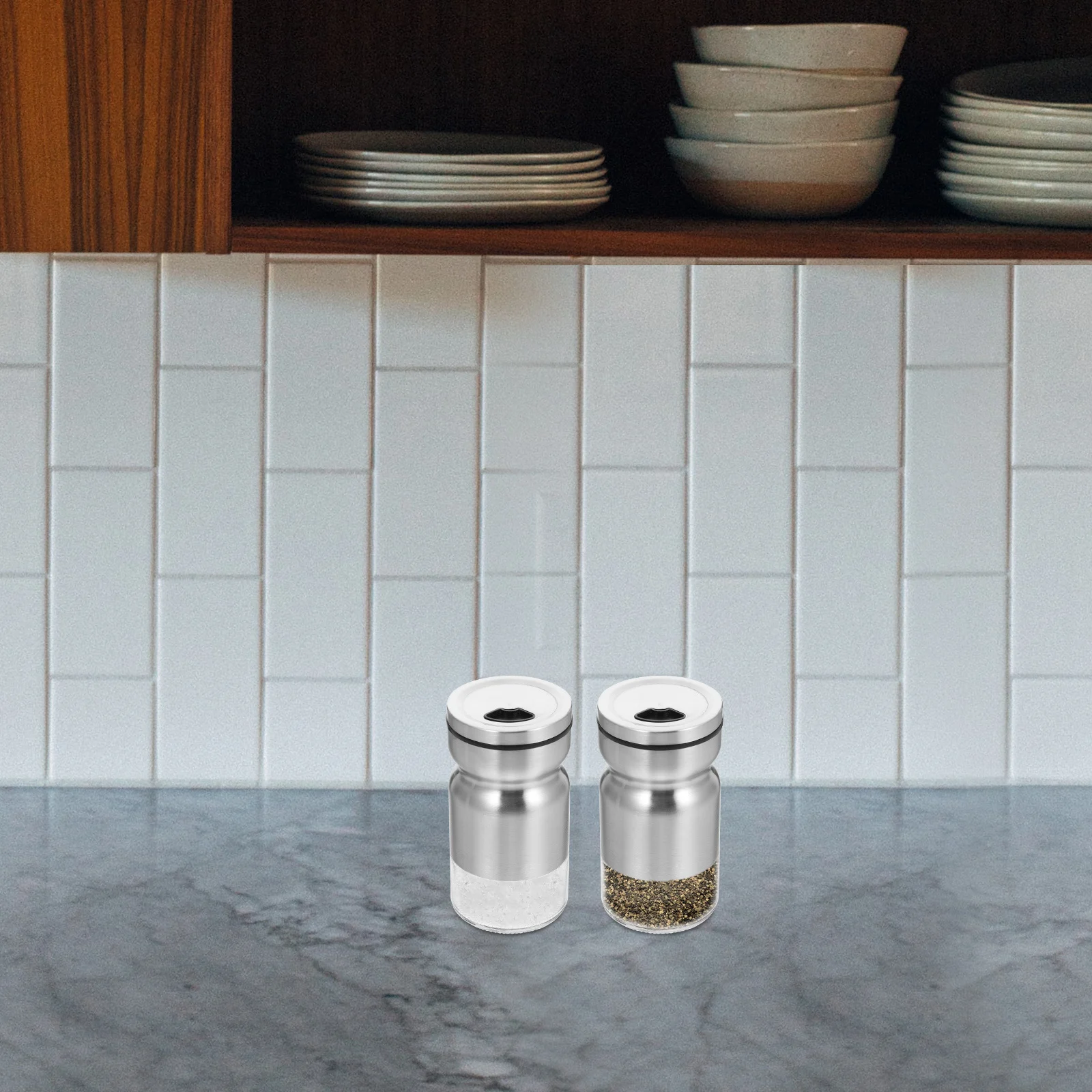 

2Pcs Kitchen Seasoning Storage Bottle Glass Stainless Steel Spice Jar Pepper Bottle Condiment Container Reusable