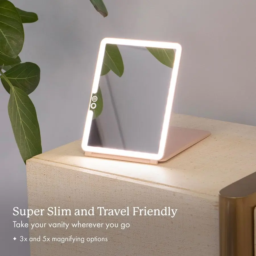 Handheld Makeup Mirror with Lights, Pose 2.0 Blush Light Up Travel LED Mirror with 3X amp 5X Magnification Dimmable Lighting amp