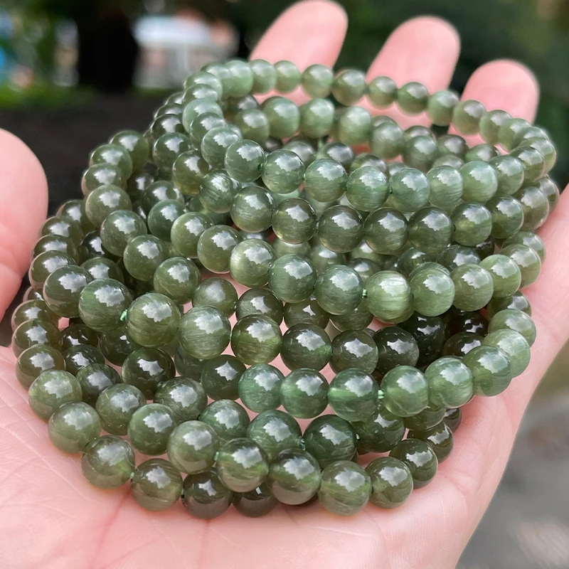 

JD 8A Genuine Natural Cat Eye Green Apatite Beads Bracelet Women Reiki Healing Stone Handmade Stretch Bangles Yoga Energy Gifts