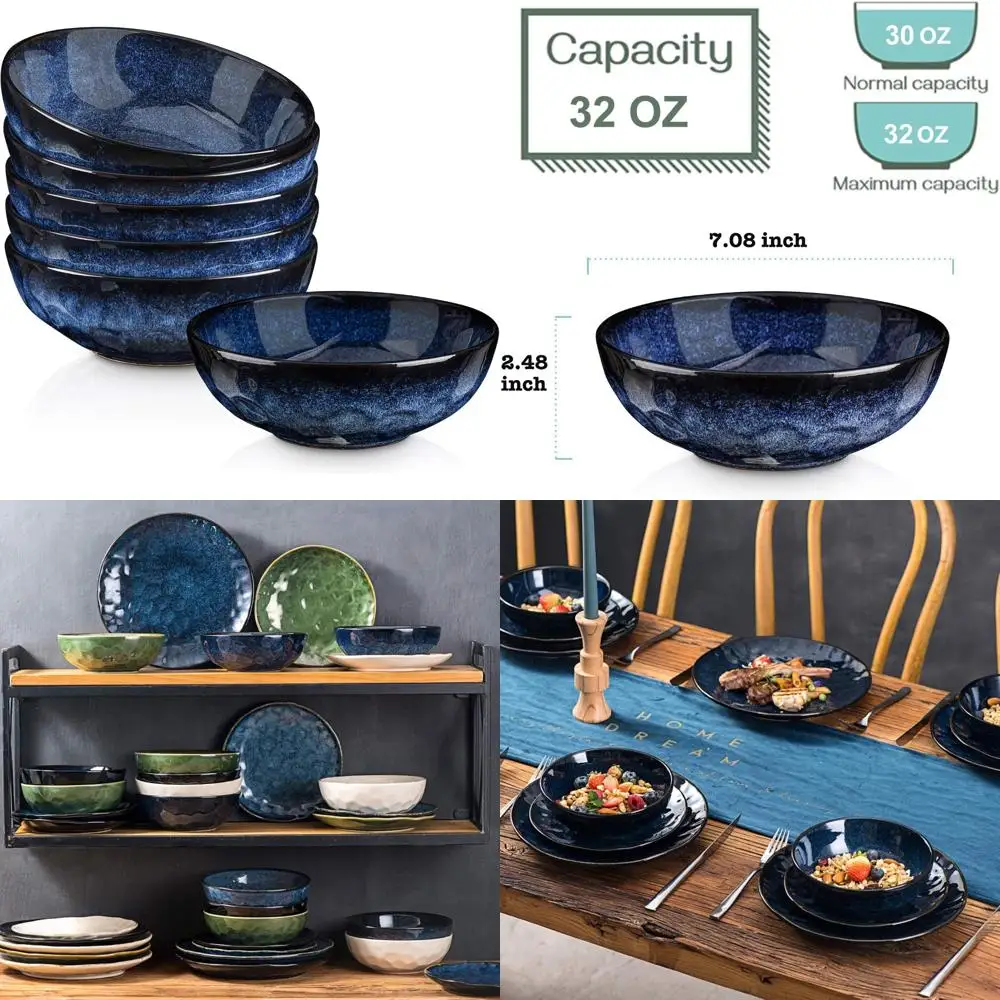 

ceramic salad bowls set for kitchen, serving - 32 ounce soup bowls, pasta bowls, chip resistant, dishwasher microwave safe, lar