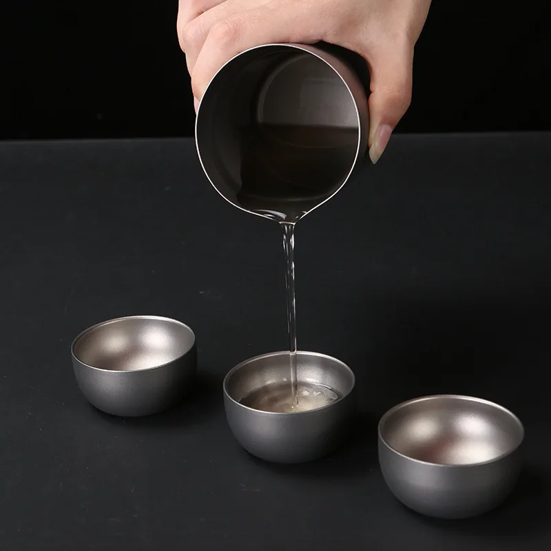 Tragbares Camping-Teetasse aus Titan zum Aufbrühen, doppellagiges, isoliertes Reise-Teeset – Detail 6